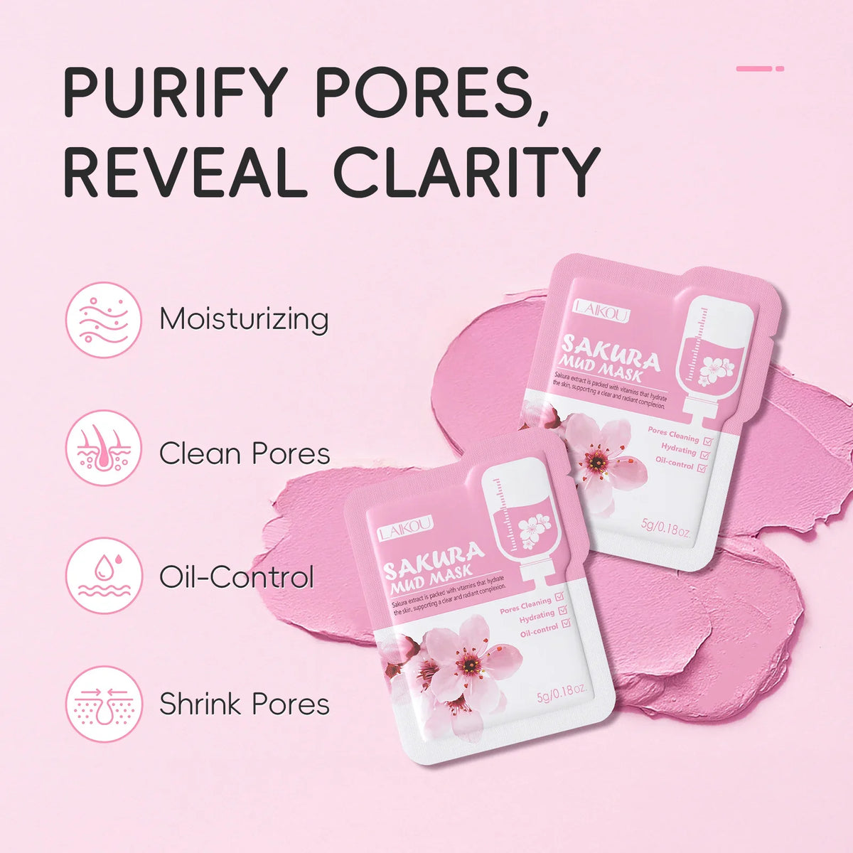 LAIKOU 5-Pack Mud Mask Set – Tea Tree, Matcha & Sakura