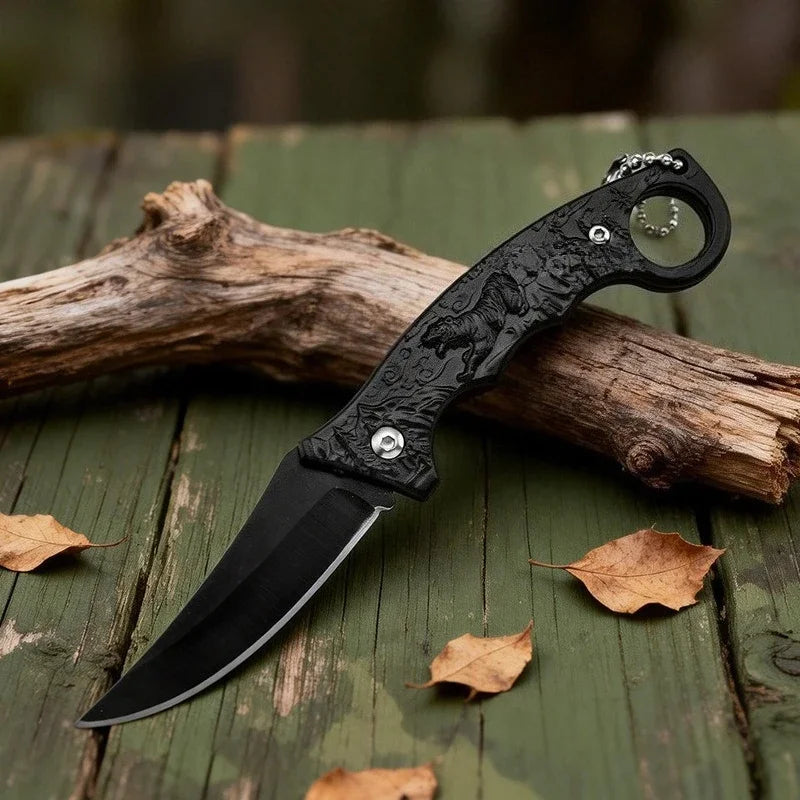 Folding Pocket Knife – Tiger Motif Steel Blade EDC Outdoor