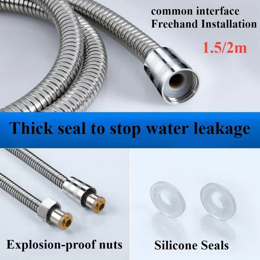 SUS304 Flexible Shower Hose 1.5M / 2M – Stainless Steel Black