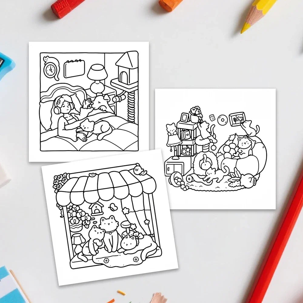 24 Page Selling Cute Cat Coloring Book Student Stress Relief Cartoon