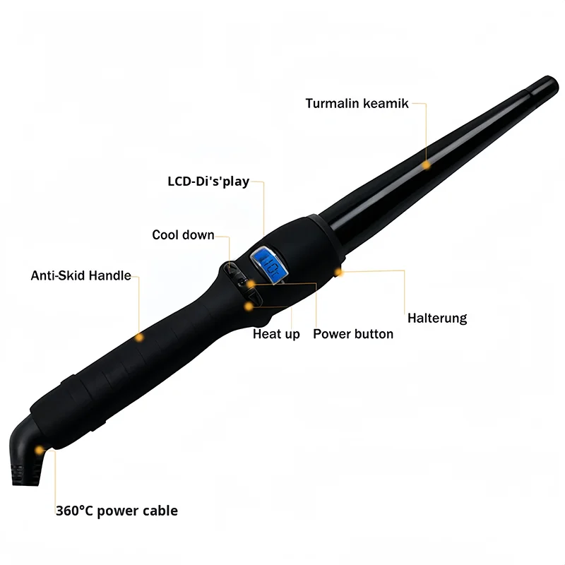 Tourmaline Ceramic Curling Iron with LCD Display | 80–210°C