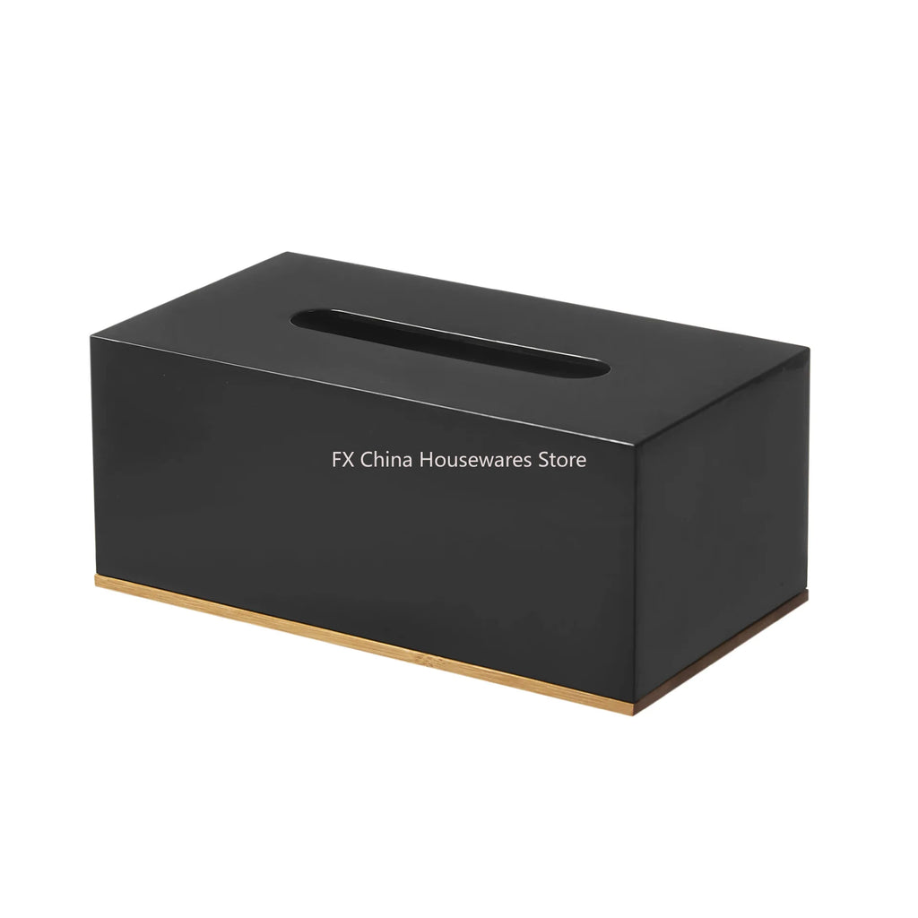 Stylish Plastic Tissue Box Bamboo Base Desktop Organizer Living Room