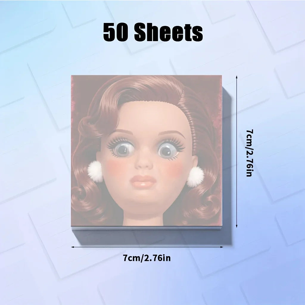 Angry Doll Face Sticky Notes – Kawaii Memo Pad 50/100 Sheets