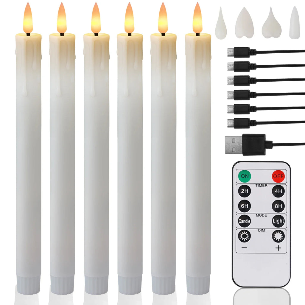 12 LED Rechargeable Flameless Taper Candle Battery Operated Remote