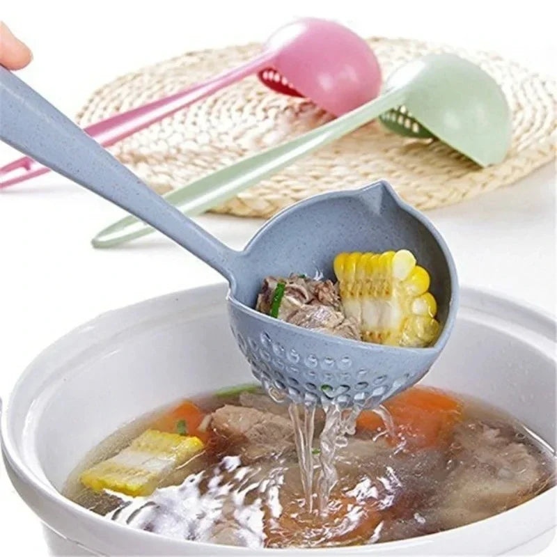 2-in-1 Long Handle Soup Spoon & Strainer Colander Ladle