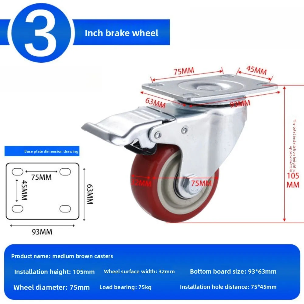 3-Inch Heavy-Duty Swivel Casters with Silent Brake | 2 or 4 Pk