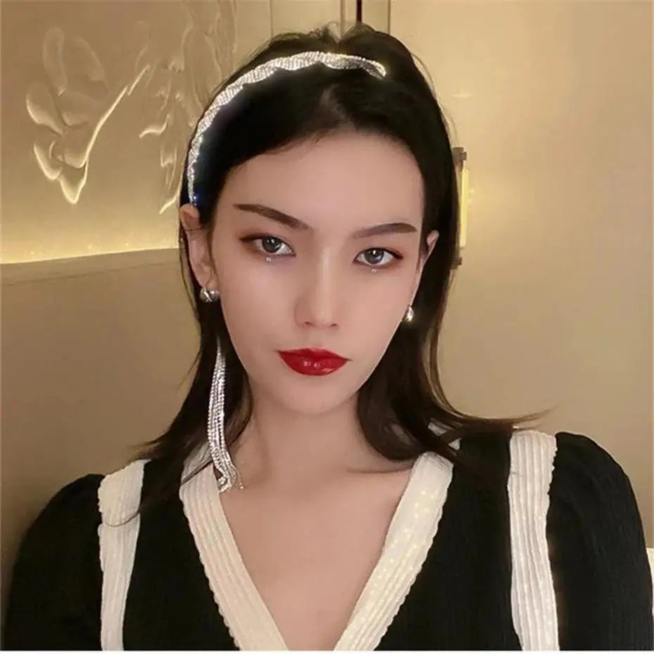 Black Velvet Rhinestone Tassel Headband – Bridal Hair Clip