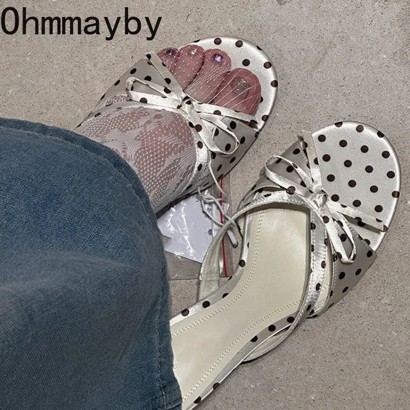 Satin Butterfly-Knot Women's Slippers – Polka Dot Block Heels