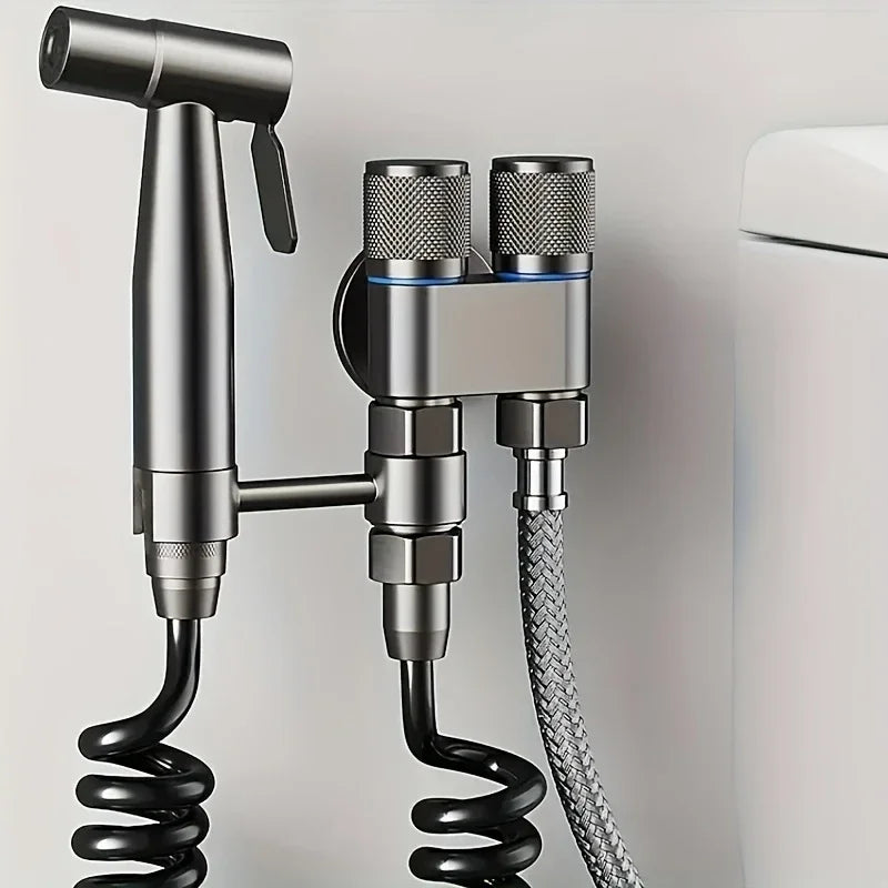 Wall-Mounted Dual Outlet Bidet Faucet | Brushed Stainless Steel