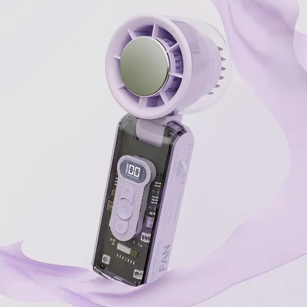 Foldable Mini Turbo Fan – 100 Speeds, LED Display, 12H Battery