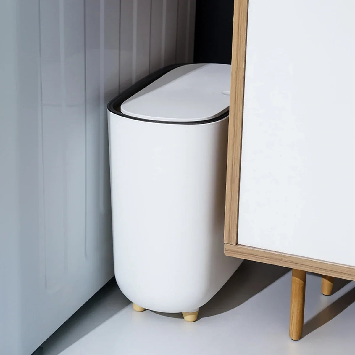 Narrow Shape Press Ring Trash Can Lid Bathroom Gap Highlighting