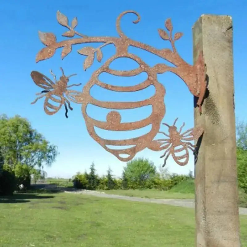 Metal Honeycomb Bee Garden Stake – Iron Art Outdoor Décor