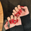 Glossy Red Cat Eye Press On Nails | Almond Crystal Design 10pc
