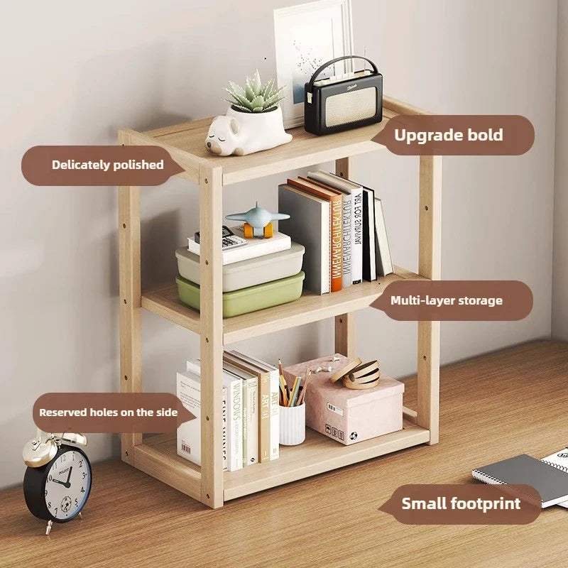 Desktop Solid Wood Multi-Layer Bookshelf & Desk Storage Rack