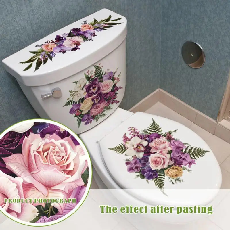 Floral Butterfly Toilet Sticker – Waterproof PVC Bathroom Decal
