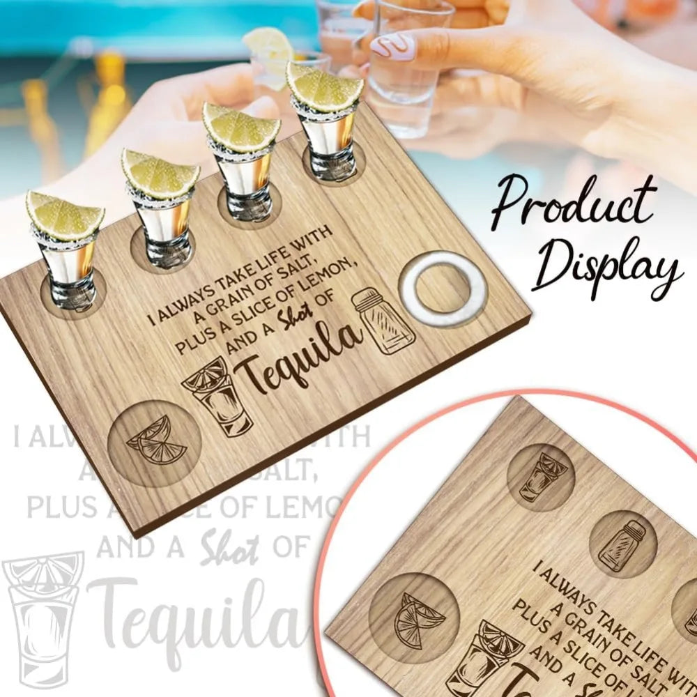 Wooden Tequila Shot Glass Serving Tray | Lemon & Salt Board