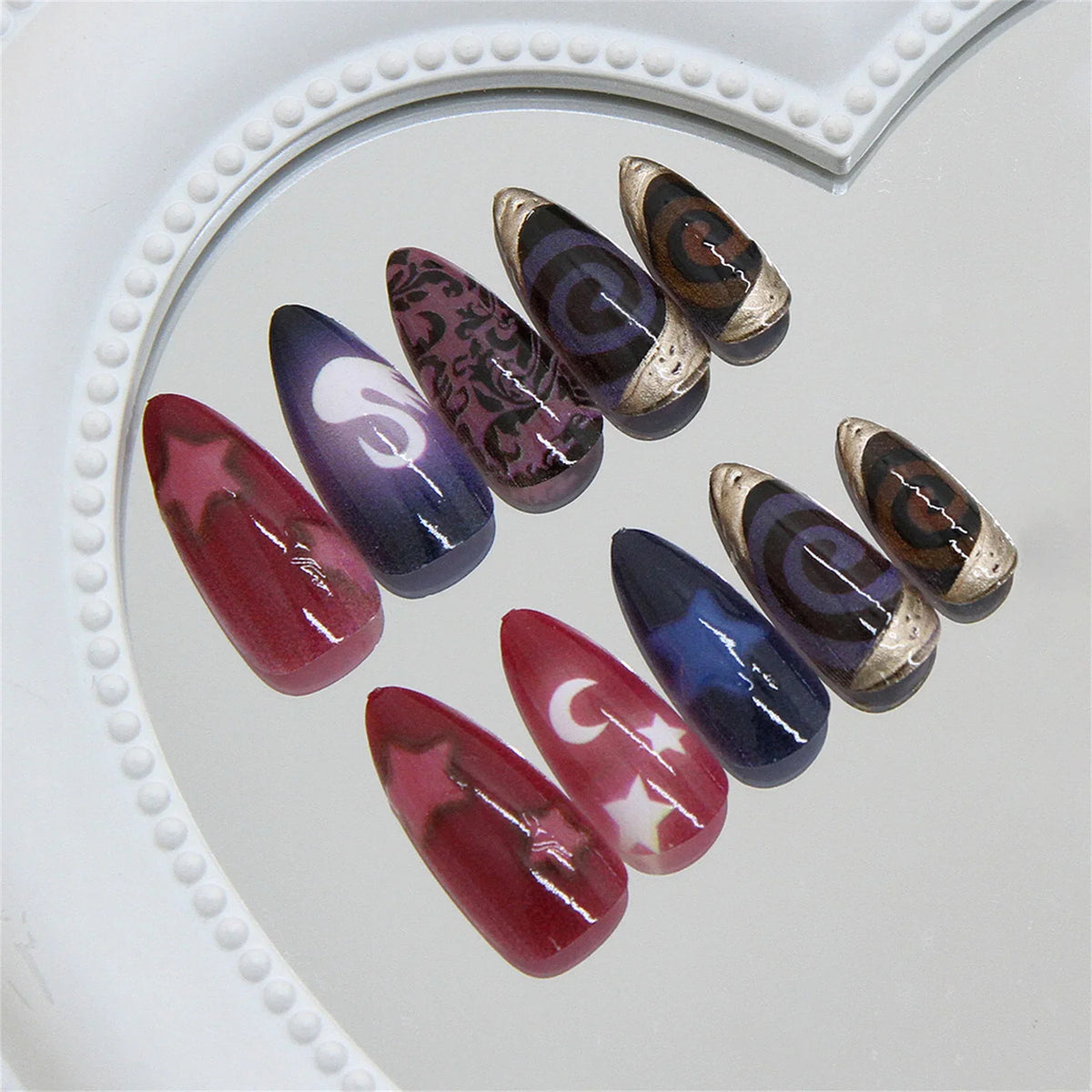 24pcs Star Metallic Press On Nails – Almond Reusable False Nails