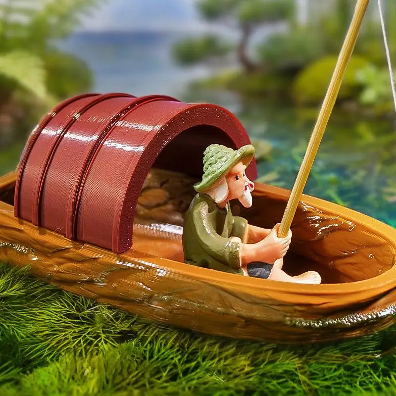 Floating Fisherman Mini Boat Aquarium Decoration | Fish Tank Decor