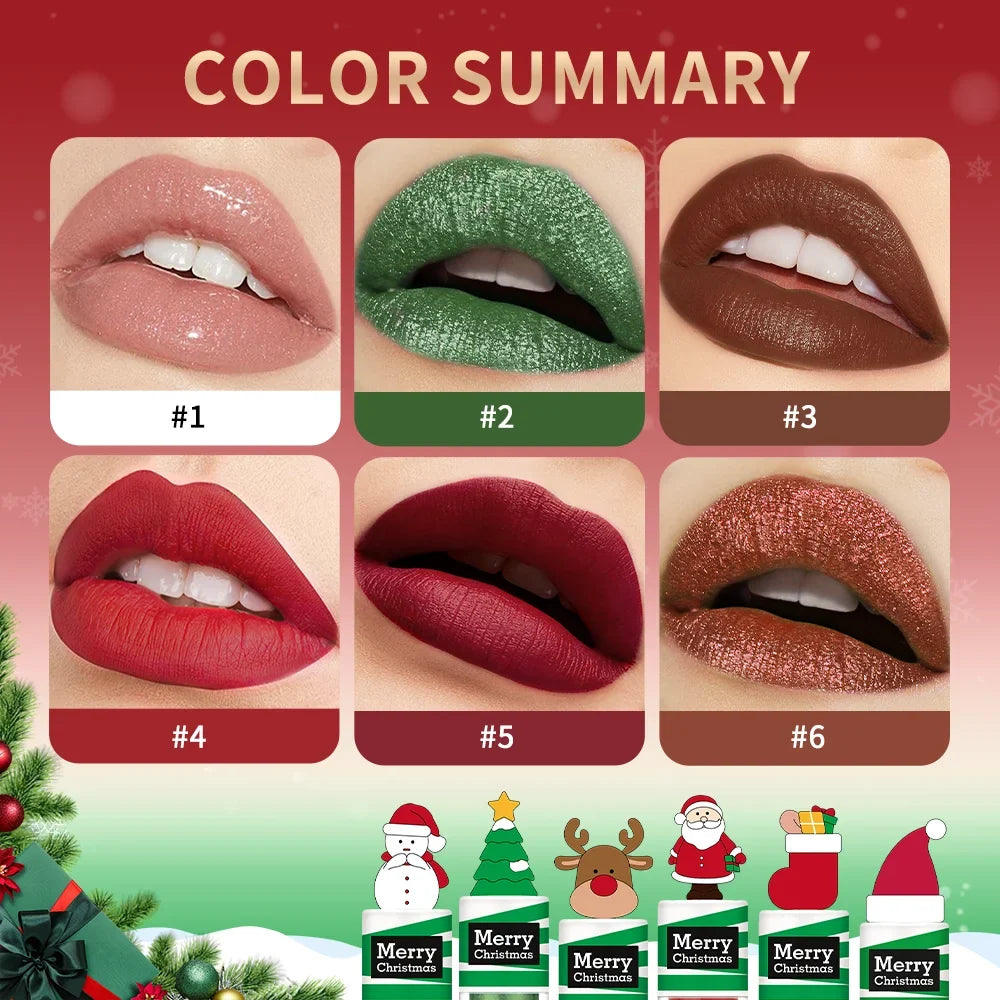Christmas Lip Gloss Set – 6 Colors, Long-Lasting & Moisturizing