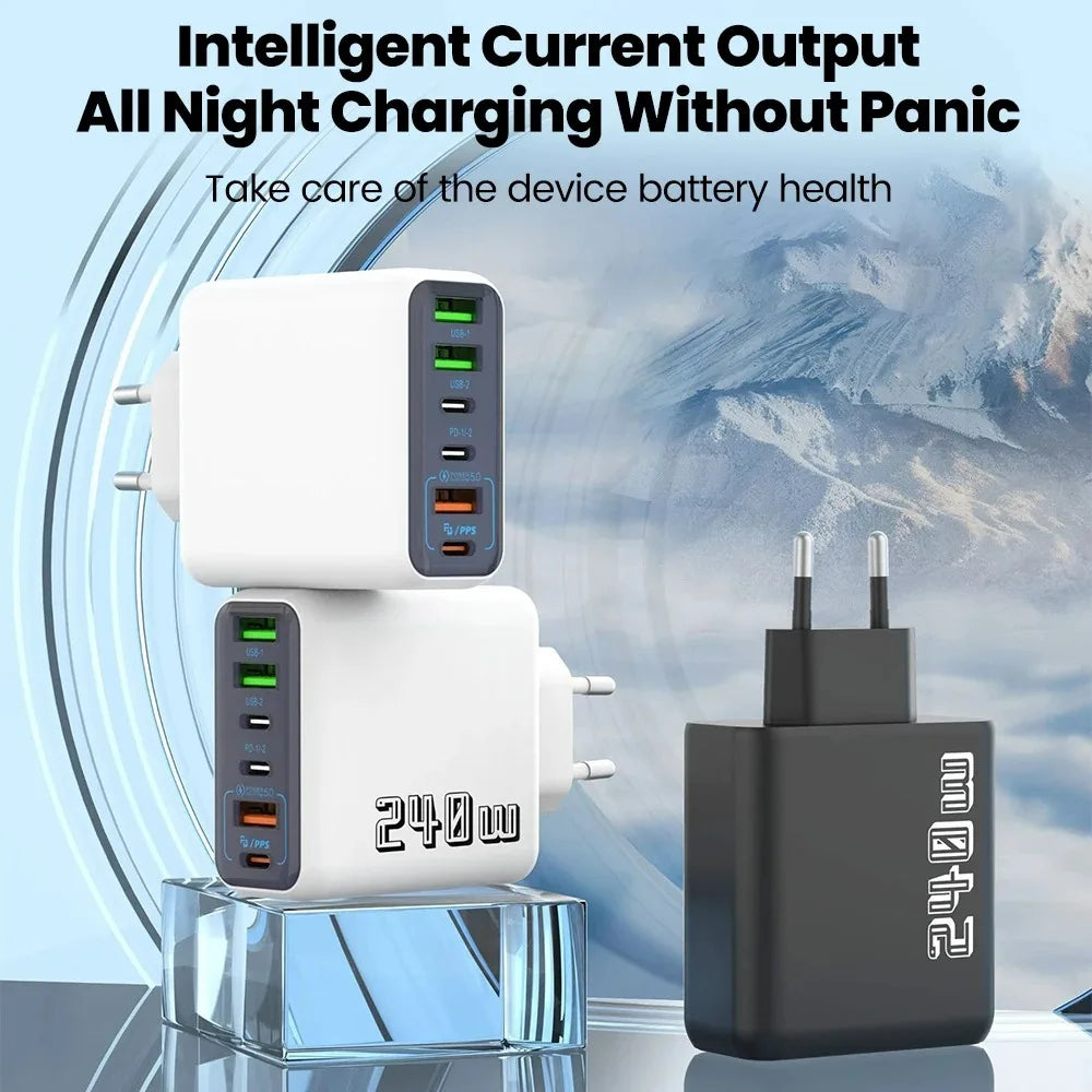 240W 6-Port USB-C Wall Charger PD3.0 QC3.0 | Fast Charging