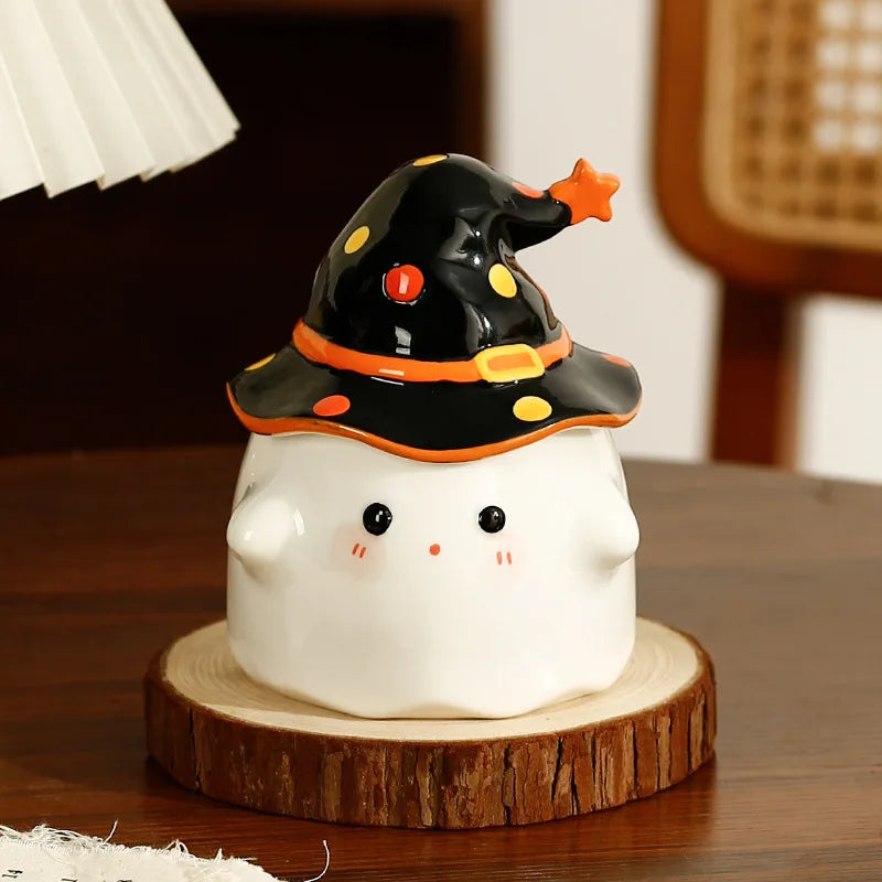 Halloween Ceramic Coffee Mug with Lid | Quirky Bone China Cup