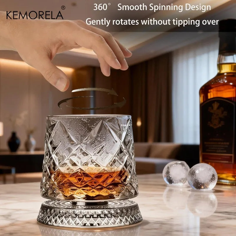 360° Rotating Whisky Glass – Crystal Tumbler Gift for Men