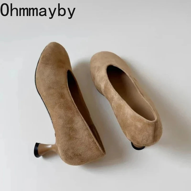 Women's Suede Mary Jane Pumps – Square Heel Slip-On Dress Shoes