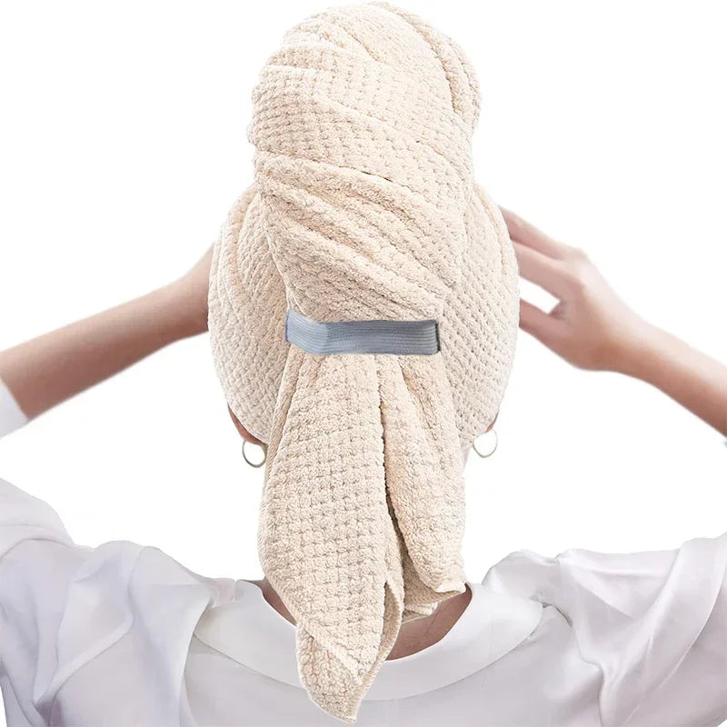 Microfiber Quick-Dry Hair Towel Wrap Cap with Elastic Band