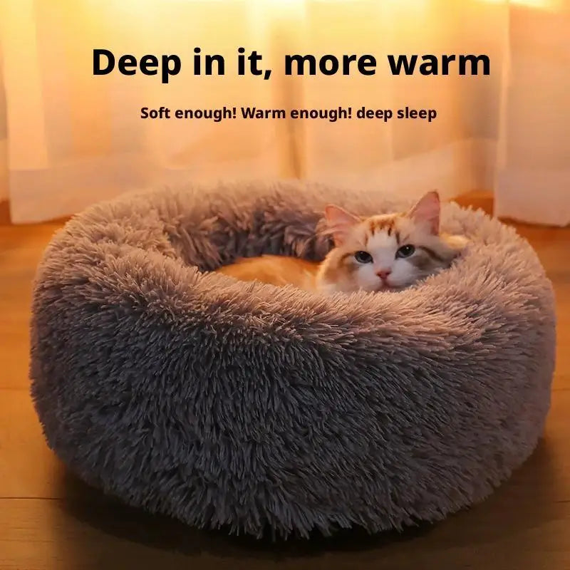 Plush Donut Round Pet Bed for Cats & Small Dogs | Washable