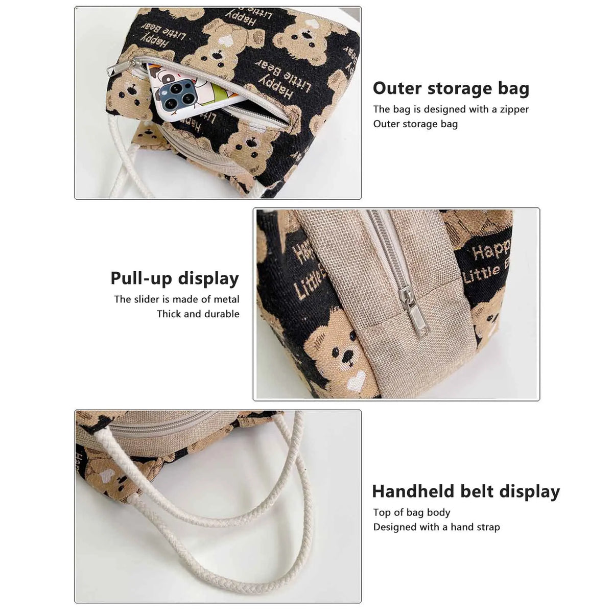 Cute Bear Insulated Lunch Tote Bag – Large Capacity