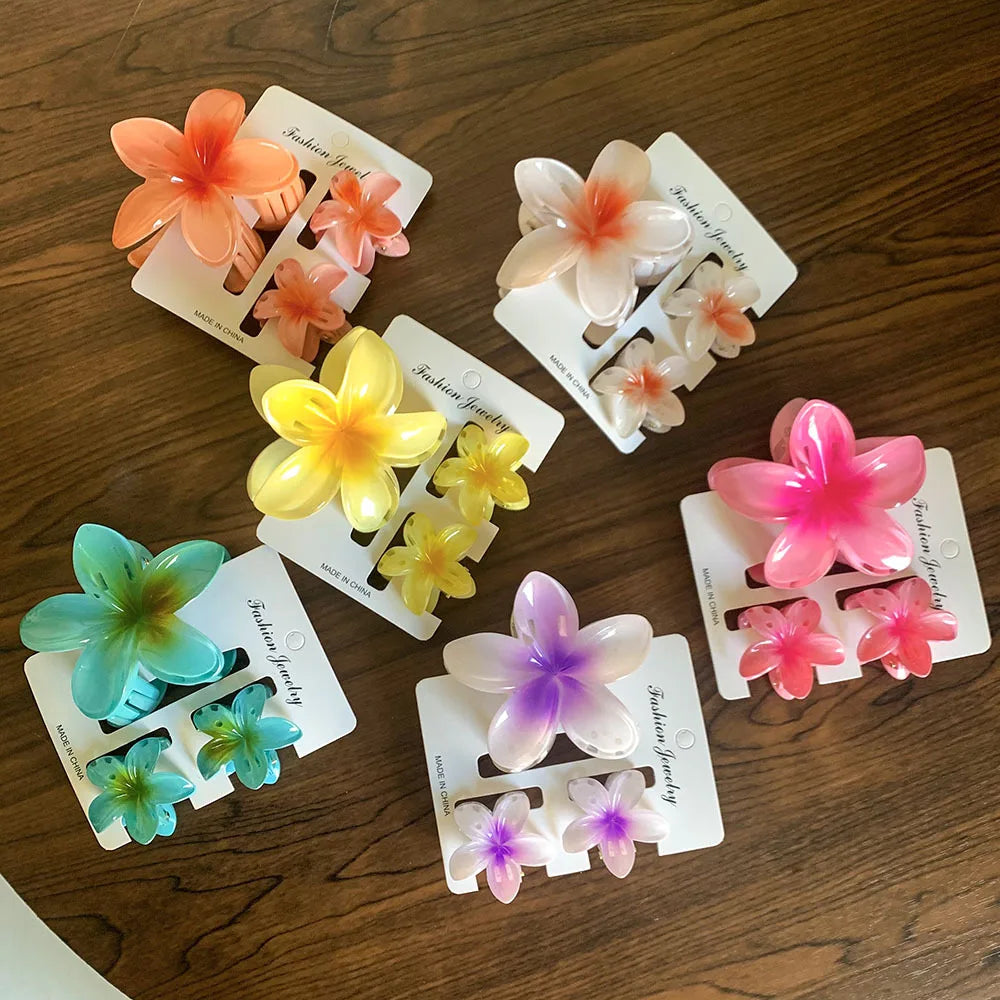 3-Pack Hawaiian Plumeria Flower Hair Claw Clips | Gradient Set