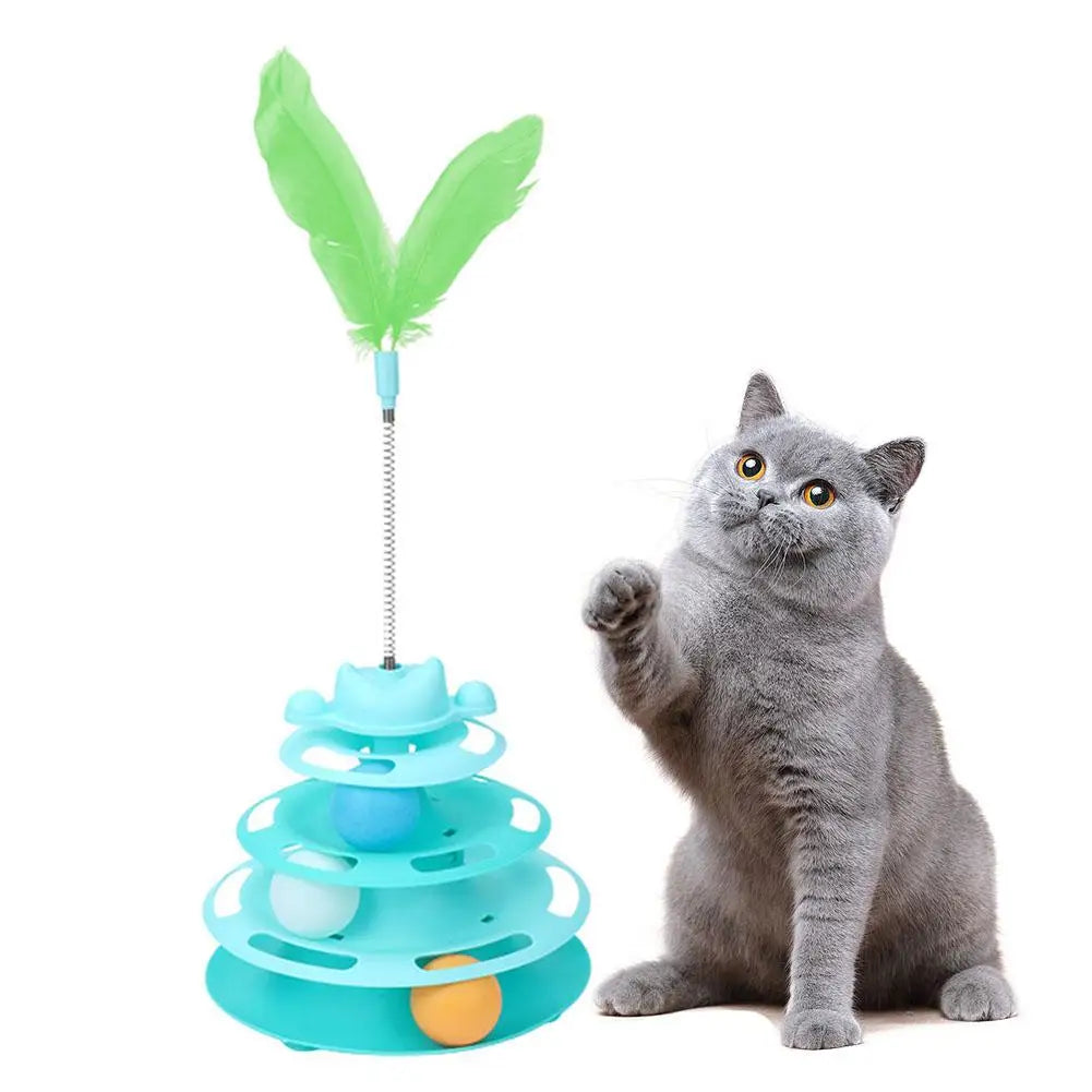 3-Layer Rotating Ball Tower Feather Cat Toy – Interactive Fun