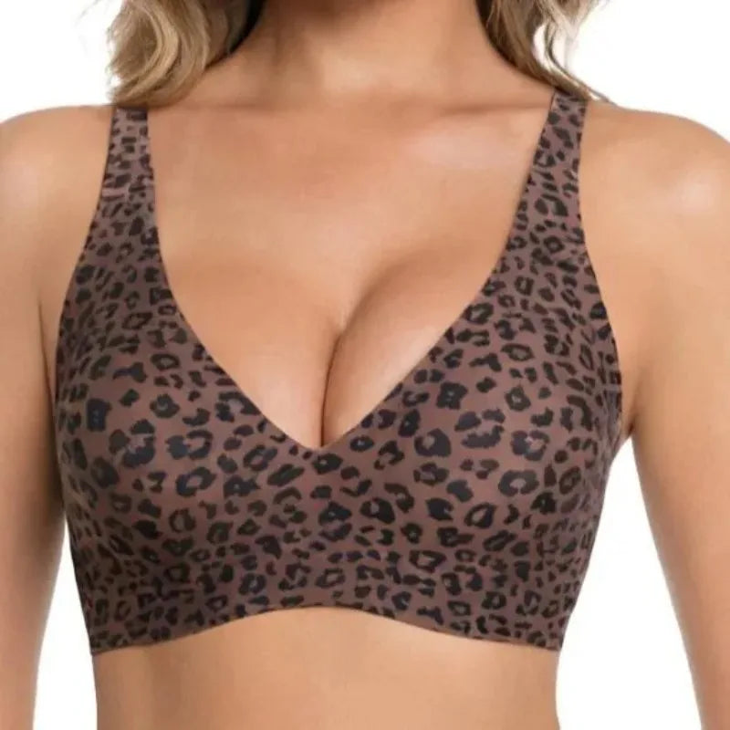 Leopard Print Wireless Bra – Seamless, Wire-Free, Full Cup