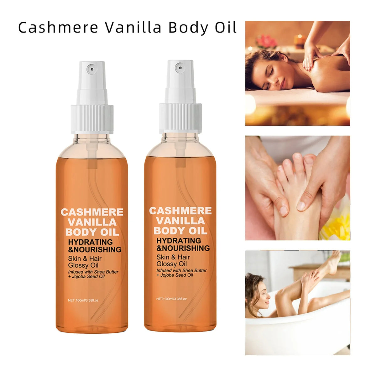 Cashmere Vanilla Body Massage Oil Hydrating Nourishing Skin Hair