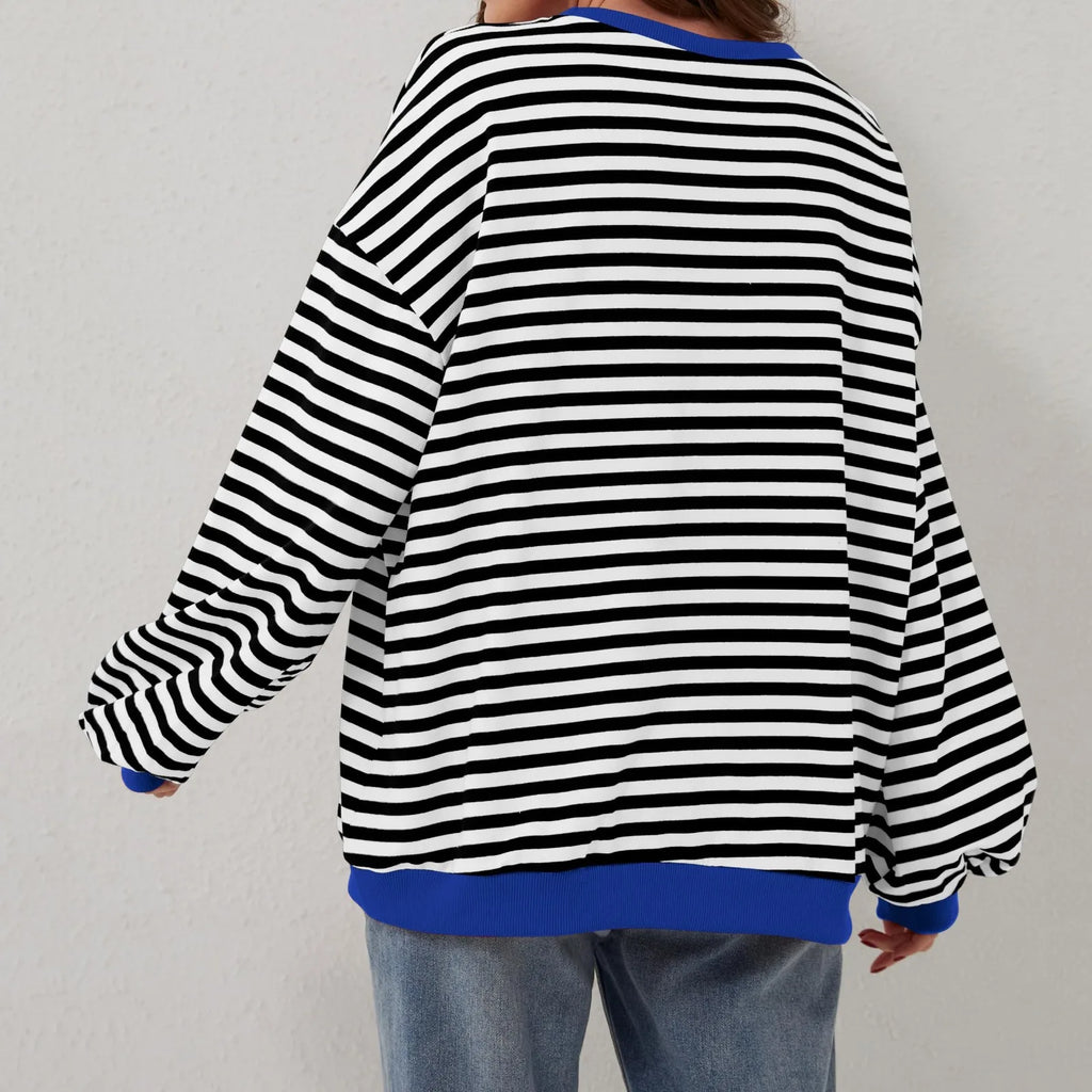 Women's Oversized Striped Long Sleeve T-Shirt | Korean Style