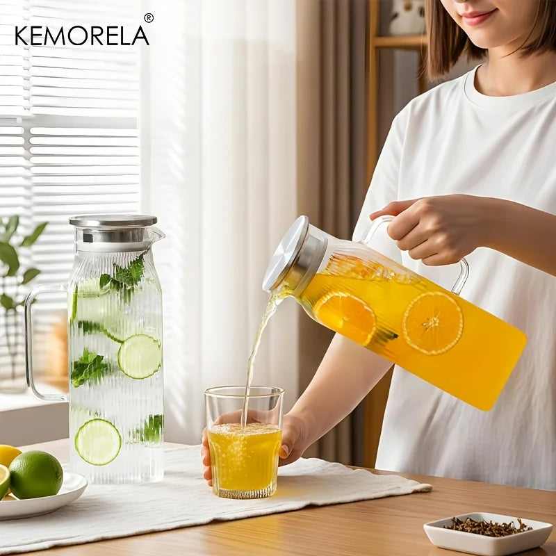 KEMORELA 2L Glass Kettle – Stripe Design, Lid & Cleaning Brush