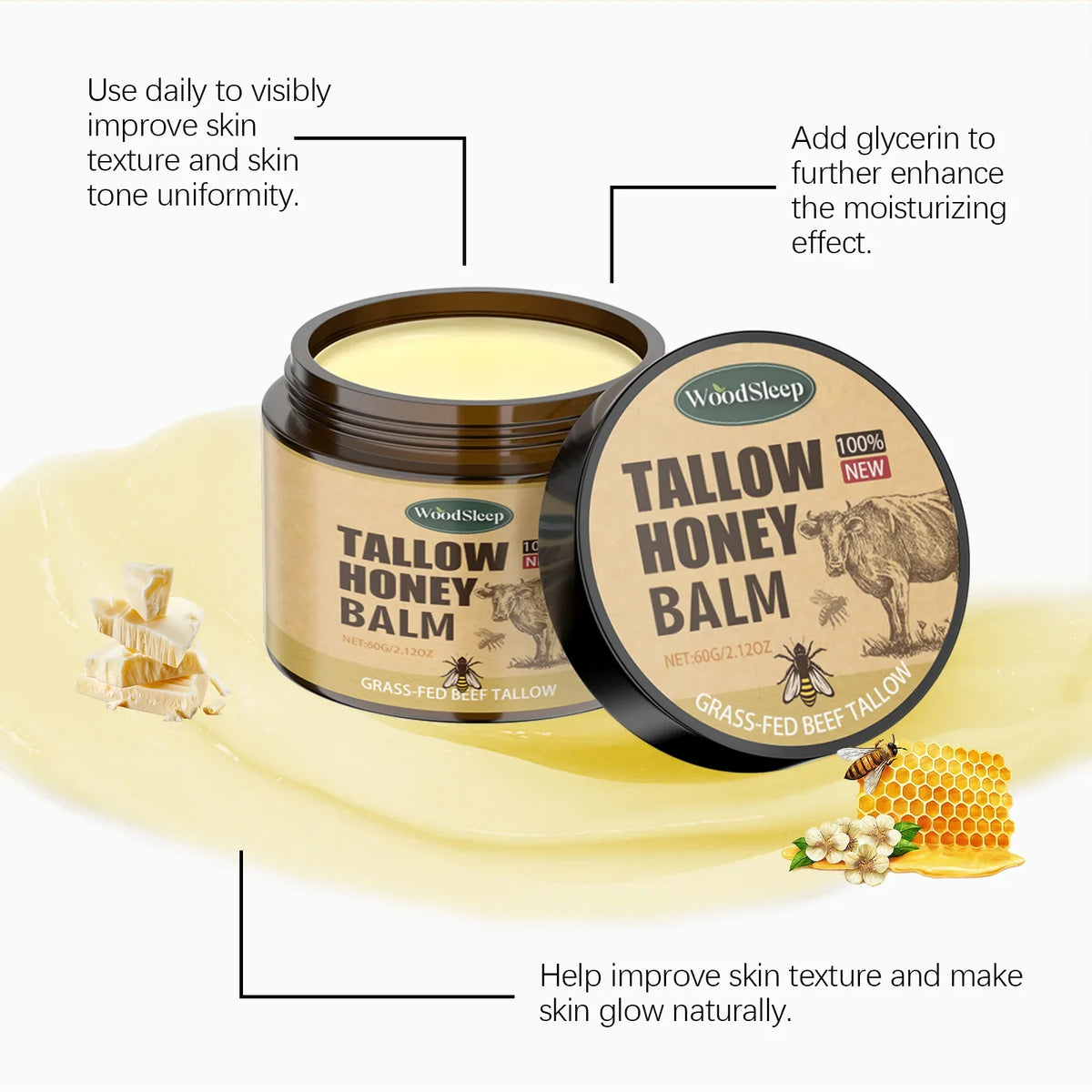 WOODSLEEP Beef Tallow & Honey Moisturizer Cream – Face & Body