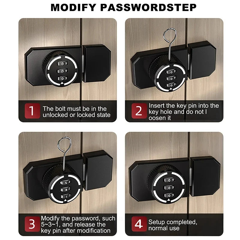 No-punch Combination Door Lock 3 Digit Password Cabinet Locks Latch