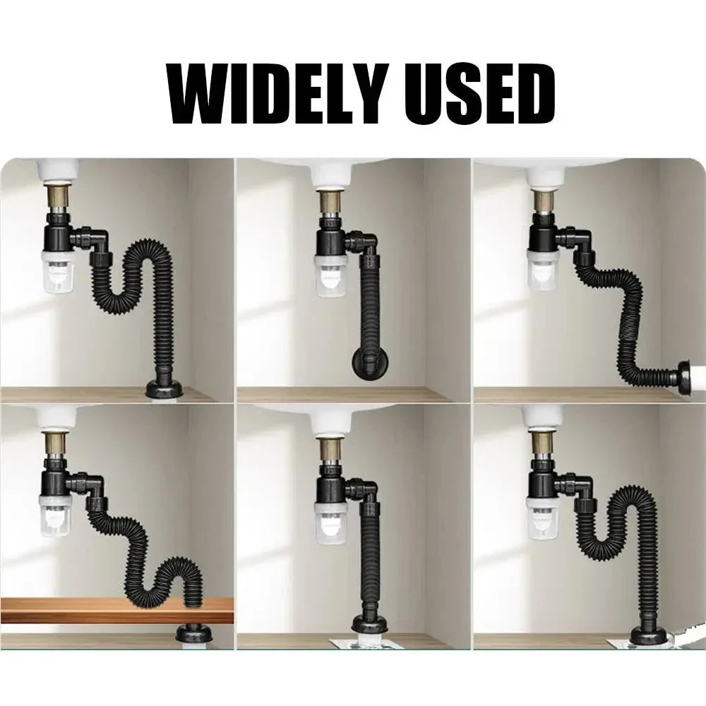 Flexible Sink Drain Pipe Odor Barrier 3" Universal Fit ABS
