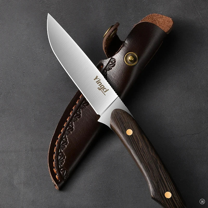 Forged Kitchen Knife – 4Cr13 Steel & Wood Handle + Sheath