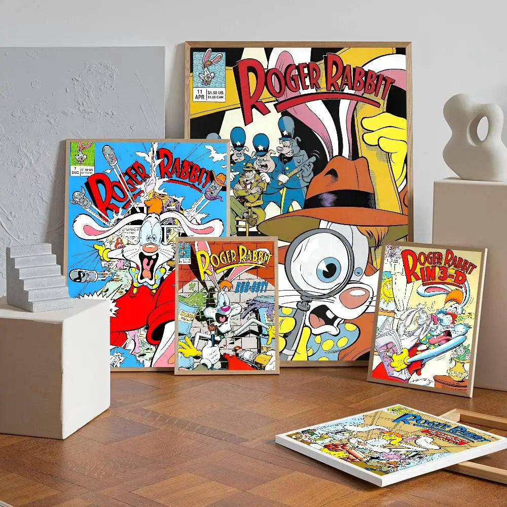 Cartoon Rabbit Self-Adhesive Wall Poster – Waterproof Mural Art