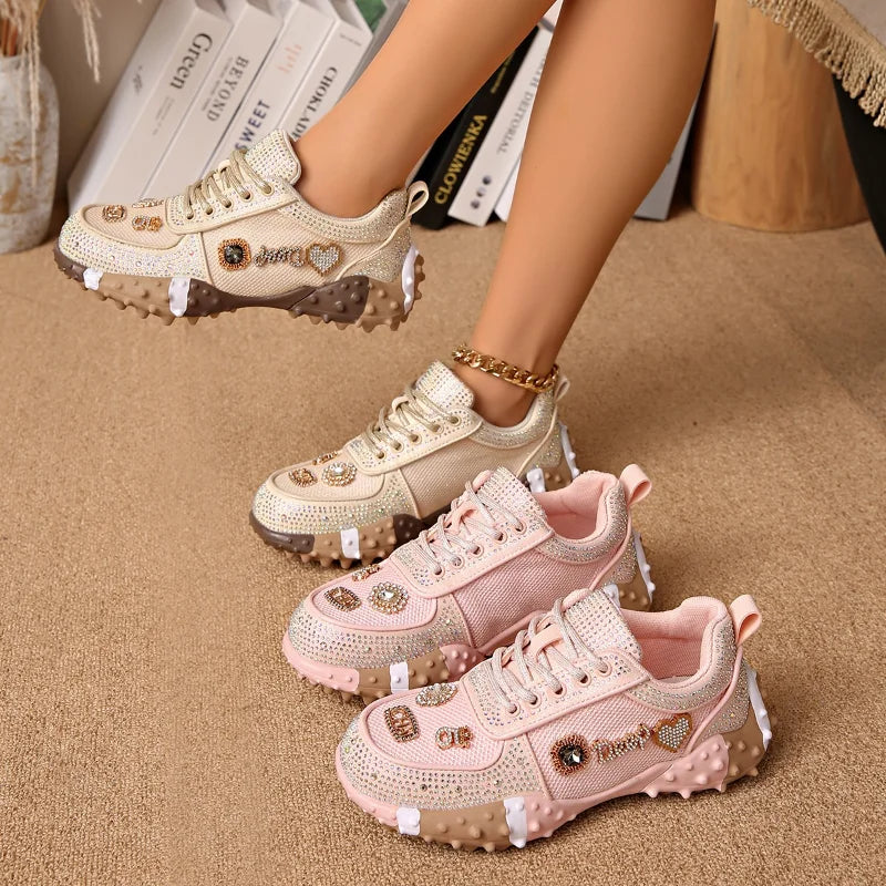 UXST Women's Rhinestone Platform Sneakers | Breathable Mesh