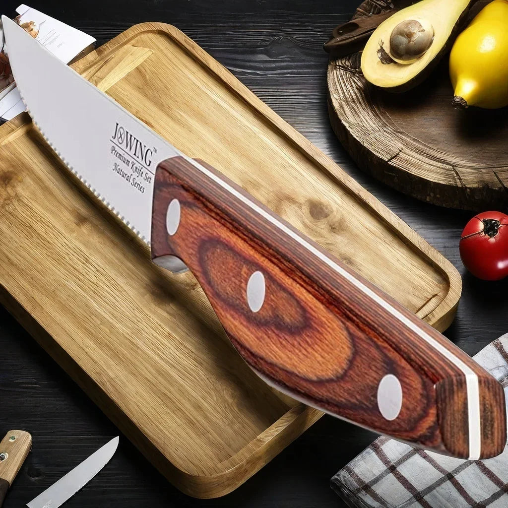 Serrated Steak Knife Set – Mahogany Handle Stainless Steel