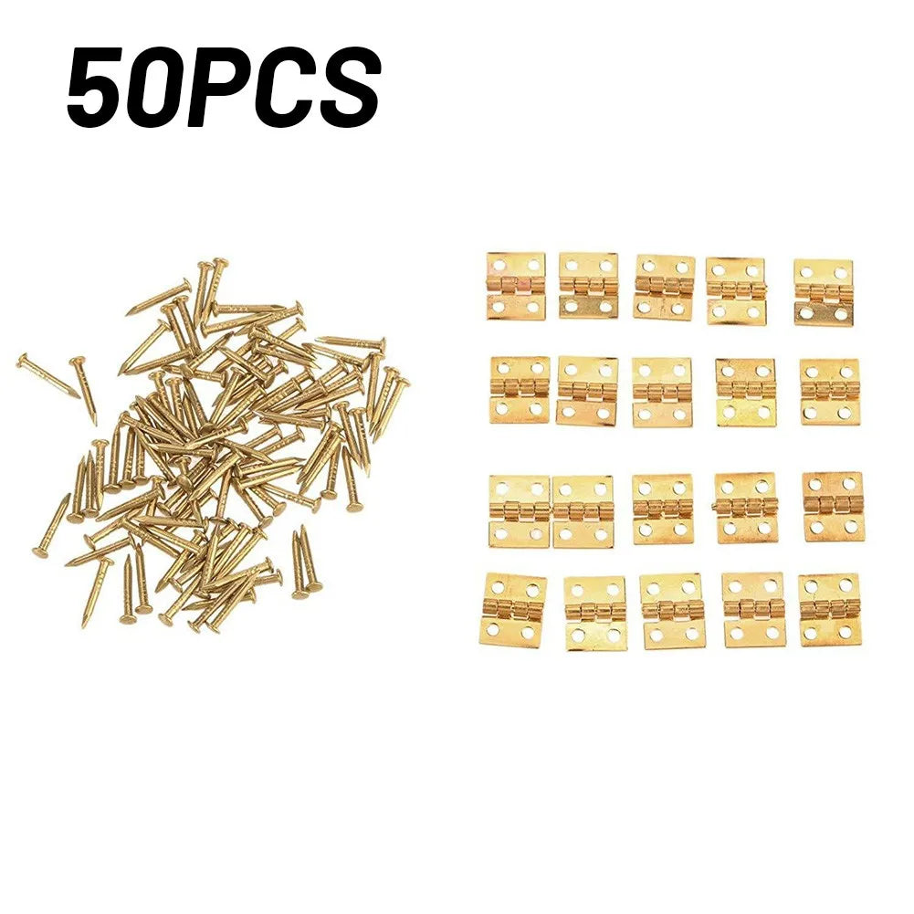 50pcs Mini Brass Hinges for Jewelry Boxes, Cabinets & Crafts