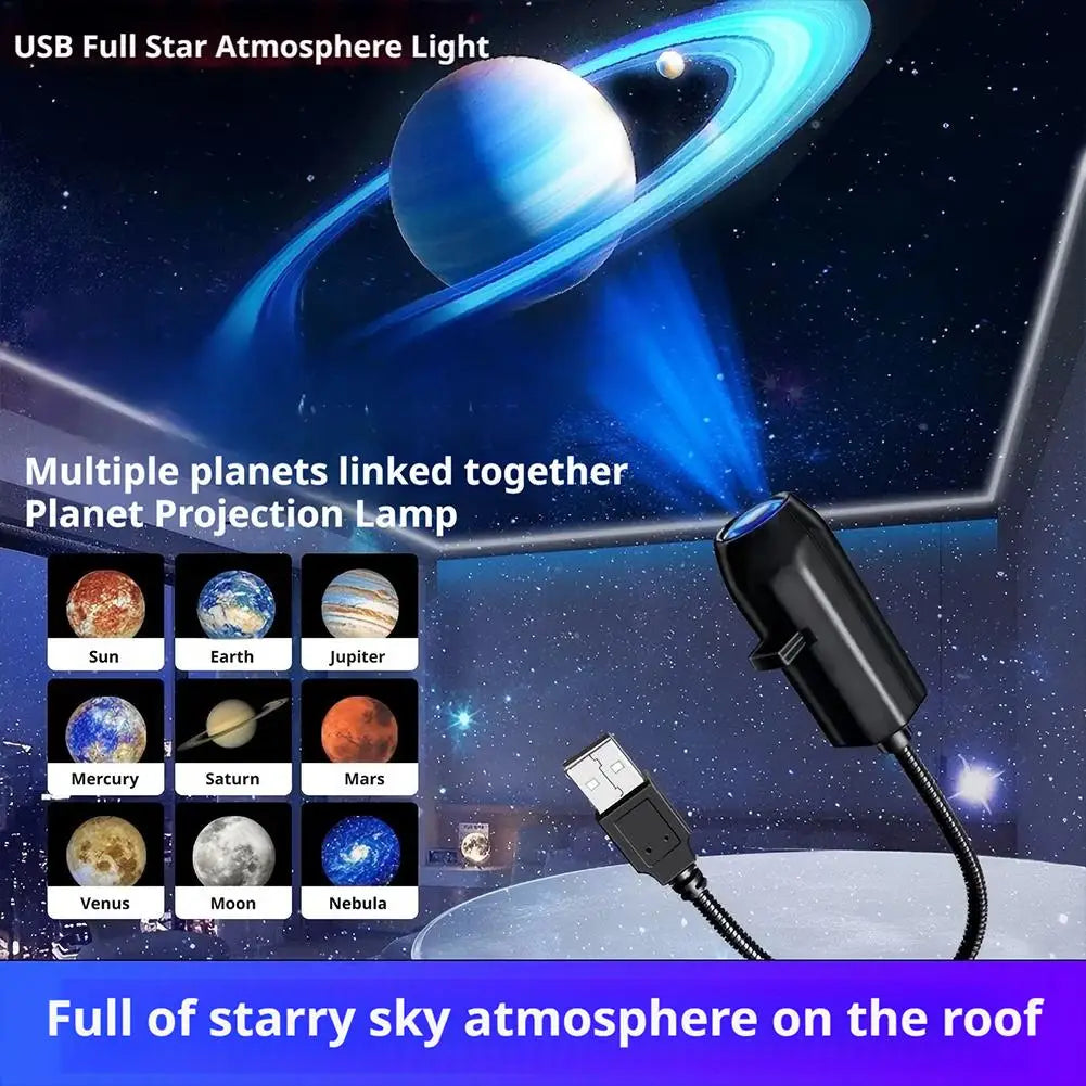 USB Planet Projector Night Light | 10 Cosmic Films, 360° Rotation