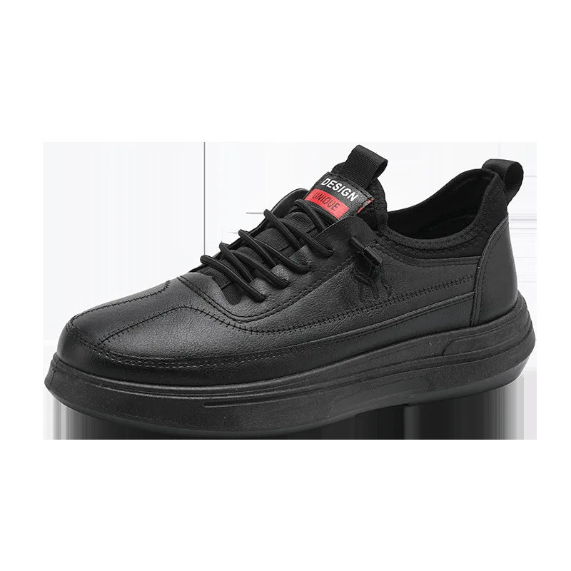 YBQJOO Men's Lace-Up Leather Sneakers | Non-Slip Casual Shoes