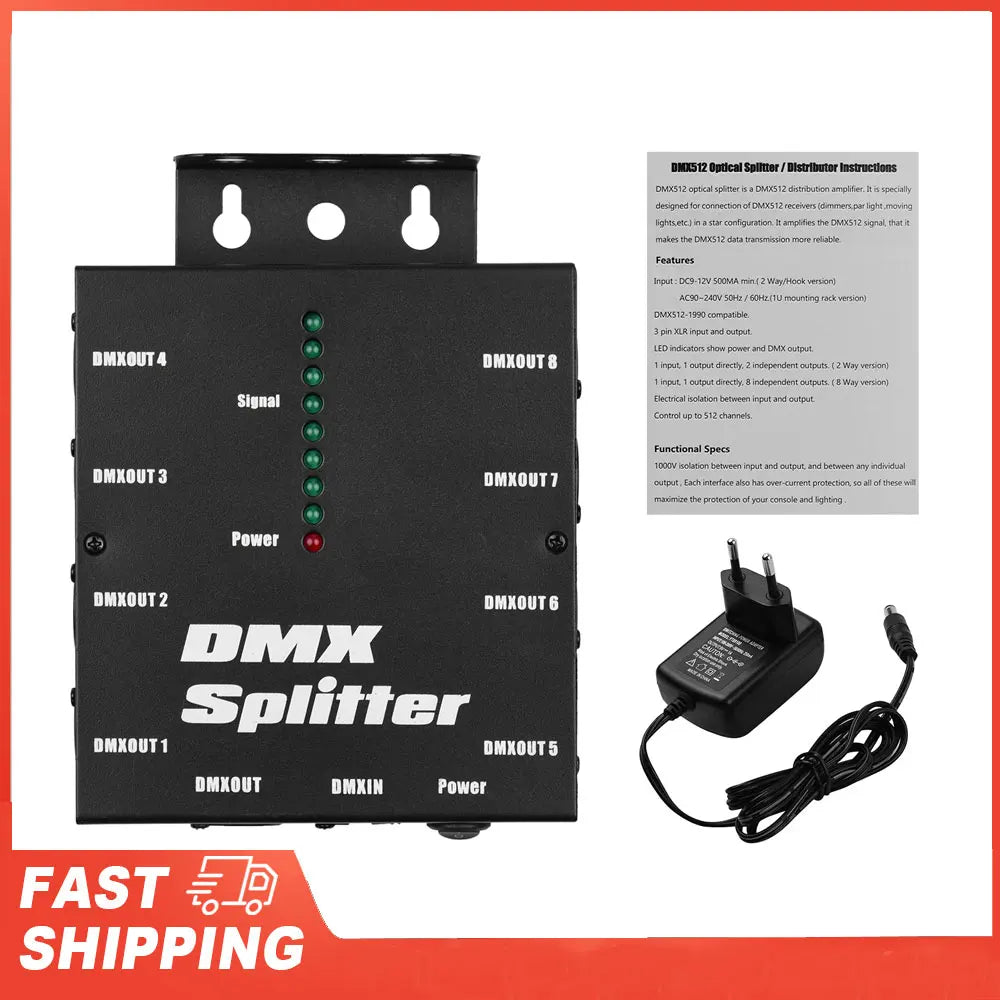 DMX512 1 Direct Input Output 8 Independent Outputs Optical Signal