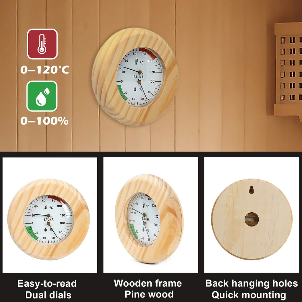 2-in-1 Wooden Sauna Thermometer & Hygrometer | Round Dial