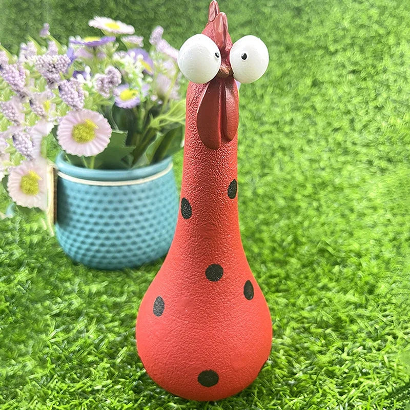 Quirky Big-Eyed Chicken Figurine – Polka Dot Resin Garden Statue
