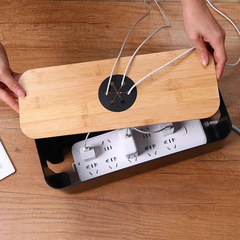 Wooden Cable Storage Box Dustproof Chargers Container Multi